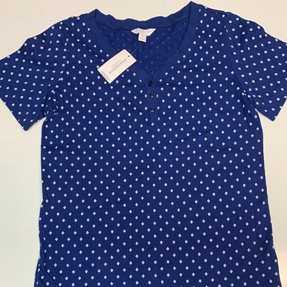 CHARTER CLUB Intimates Women's Short Sleeve Pajama TOP ONLY - Blue Diamante- XS